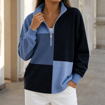 Colorblock Stand Collar Half Zip Sweatshirt
