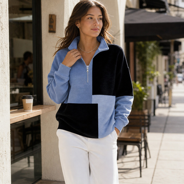 Colorblock Stand Collar Half Zip Sweatshirt