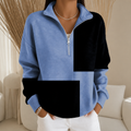 Blue and black colorblock half zip sweatshirt with a stand collar