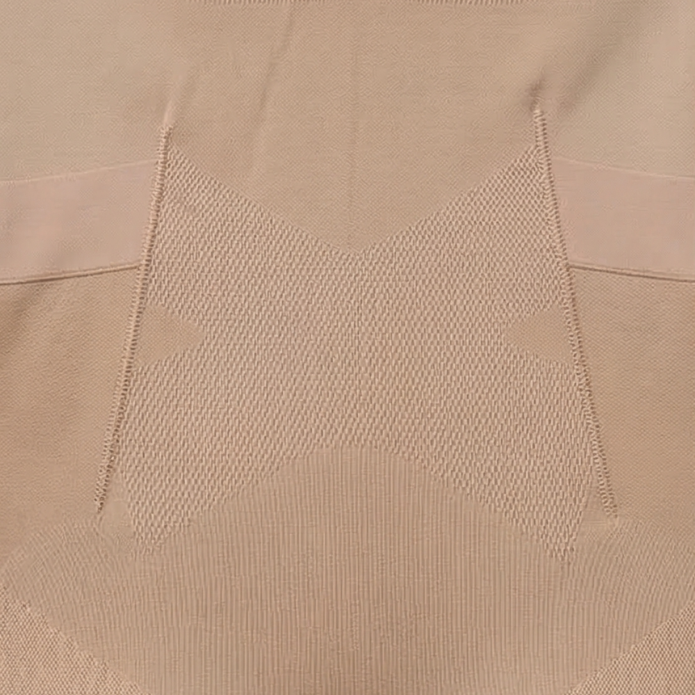 Close-up of the knitted contour panel on a nude bodysuit