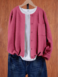 Crew Neck Button Cardigan with Chest Pocket