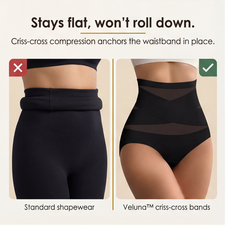 Feature panel comparing a rolled waistband with the mesh bands