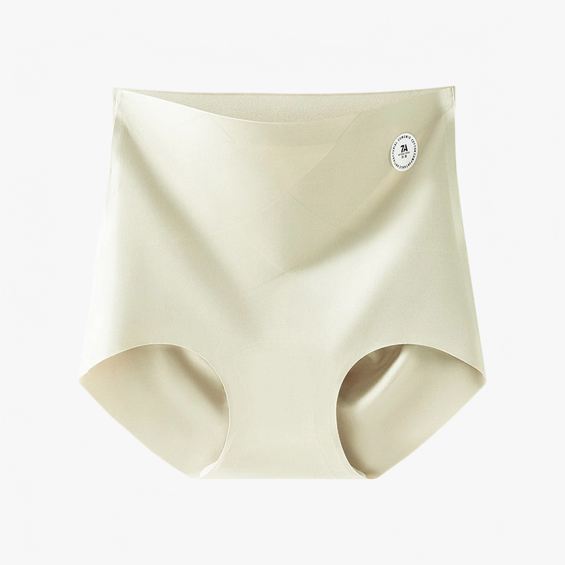 Cream high-waist seamless briefs shown flat