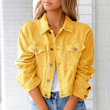 Cropped Button-Front Denim Jacket