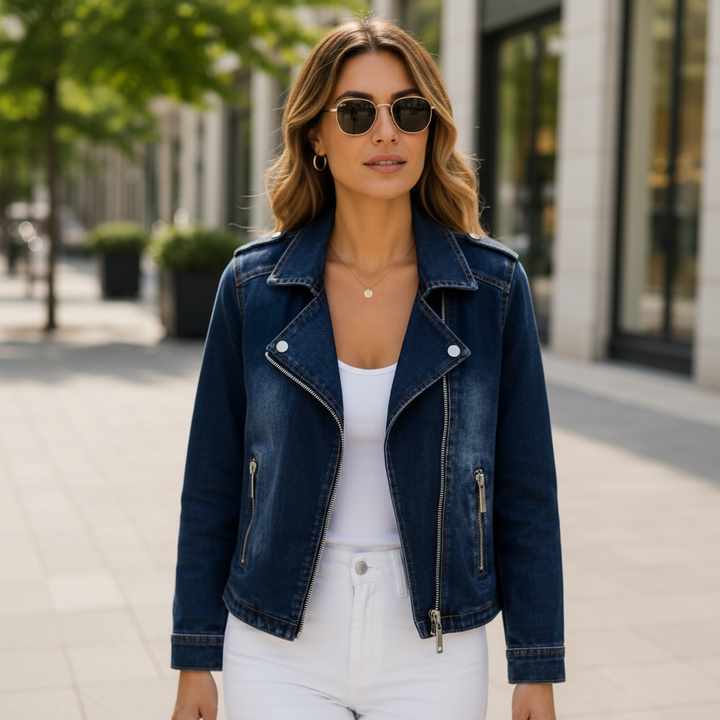 Cropped Denim Moto Jacket