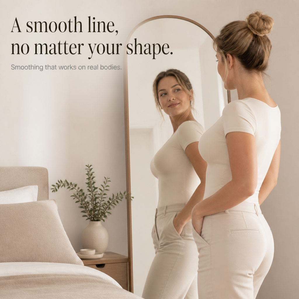 Feature panel of the bra worn under a white tee at a mirror