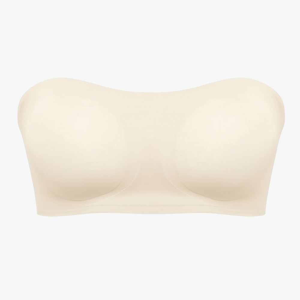 Ivory strapless bandeau bra shown flat
