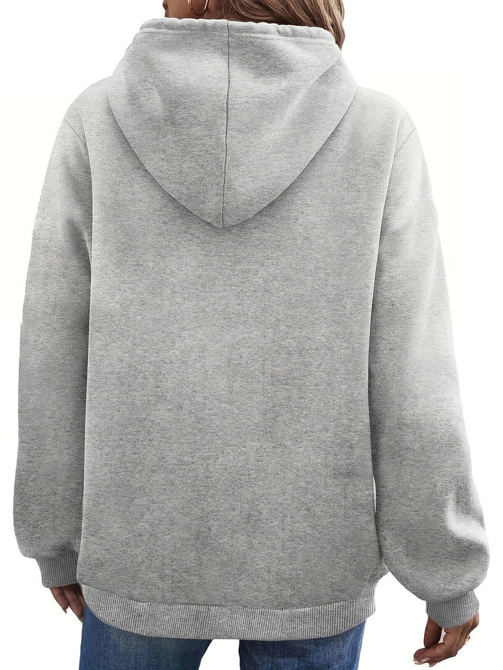 Back view of a grey marl drawstring hoodie with a plain hood