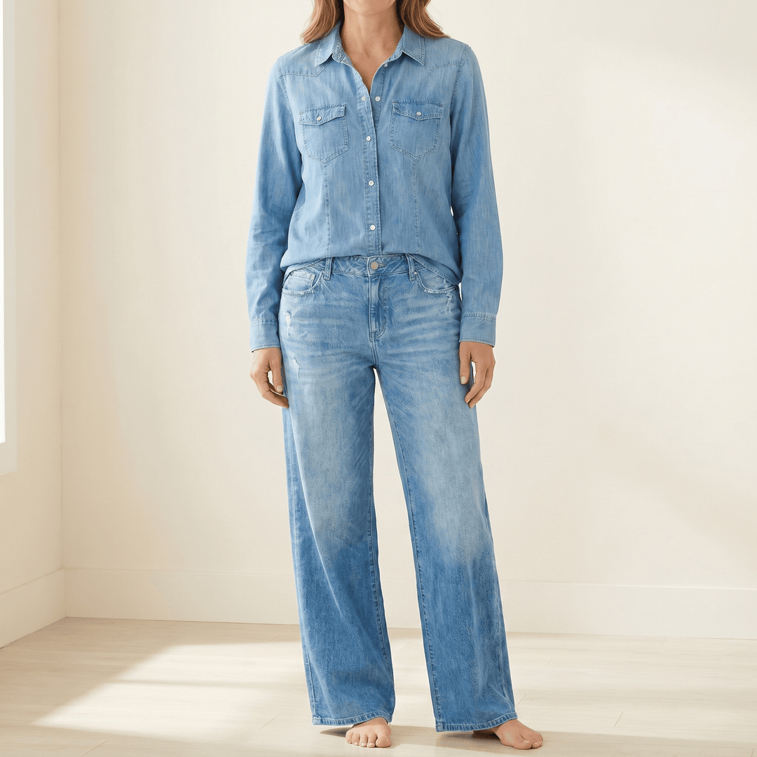 Denim-Look Wide-Leg Pajama Set
