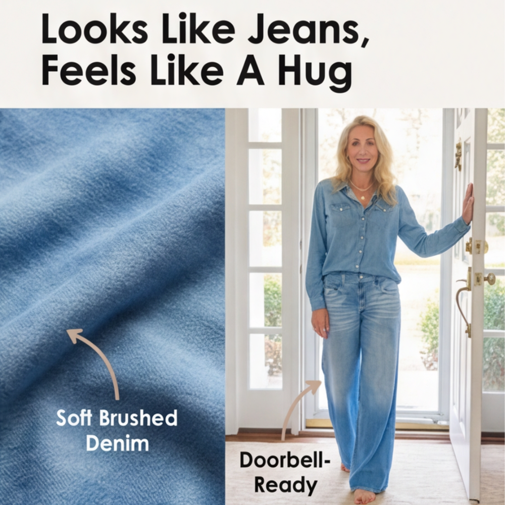 Denim-Look Wide-Leg Pajama Set