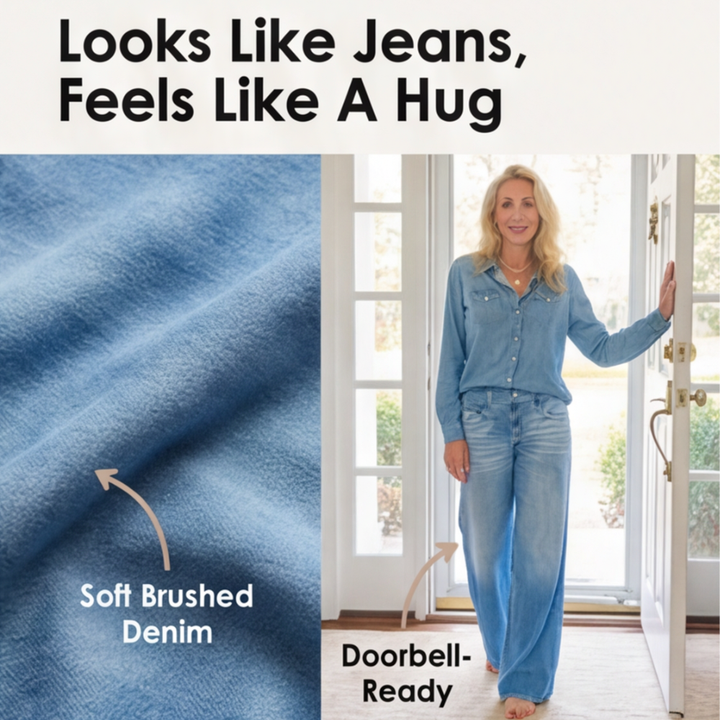 Denim-Look Wide-Leg Pajama Set