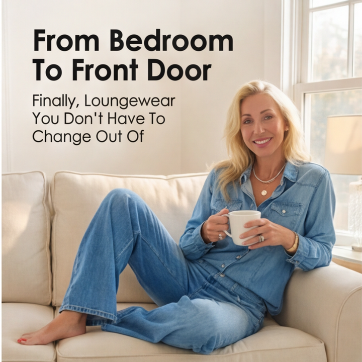 Denim-Look Wide-Leg Pajama Set