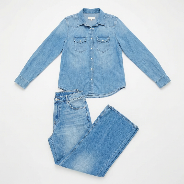 Denim-Look Wide-Leg Pajama Set