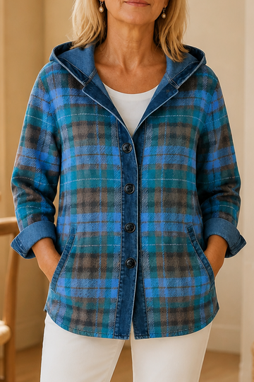 Denim Trim Hooded Knit Jacket