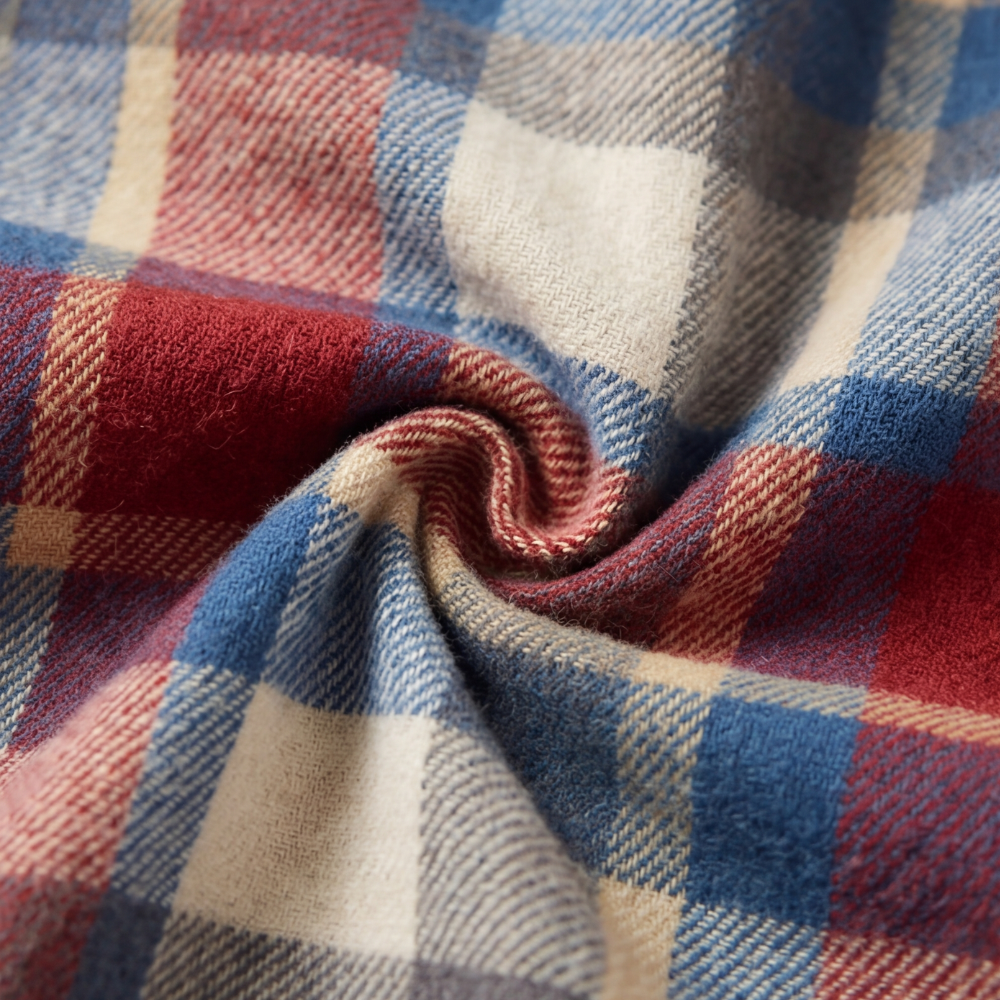 Close up of the brushed plaid flannel fabric