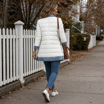 Denim Trim Quilted Puffer Jacket