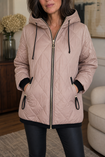 Diamond Quilted Drawcord Hood Jacket