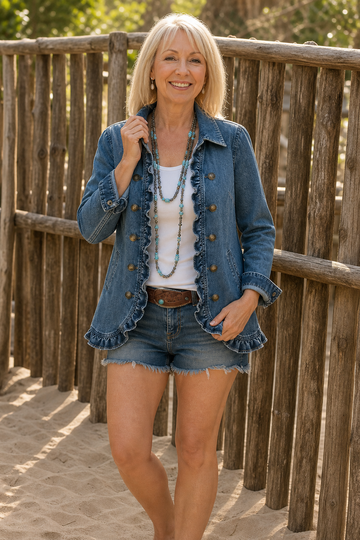 Double Breasted Ruffle Denim Jacket