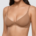Nude unpadded plunge bra with thin adjustable straps