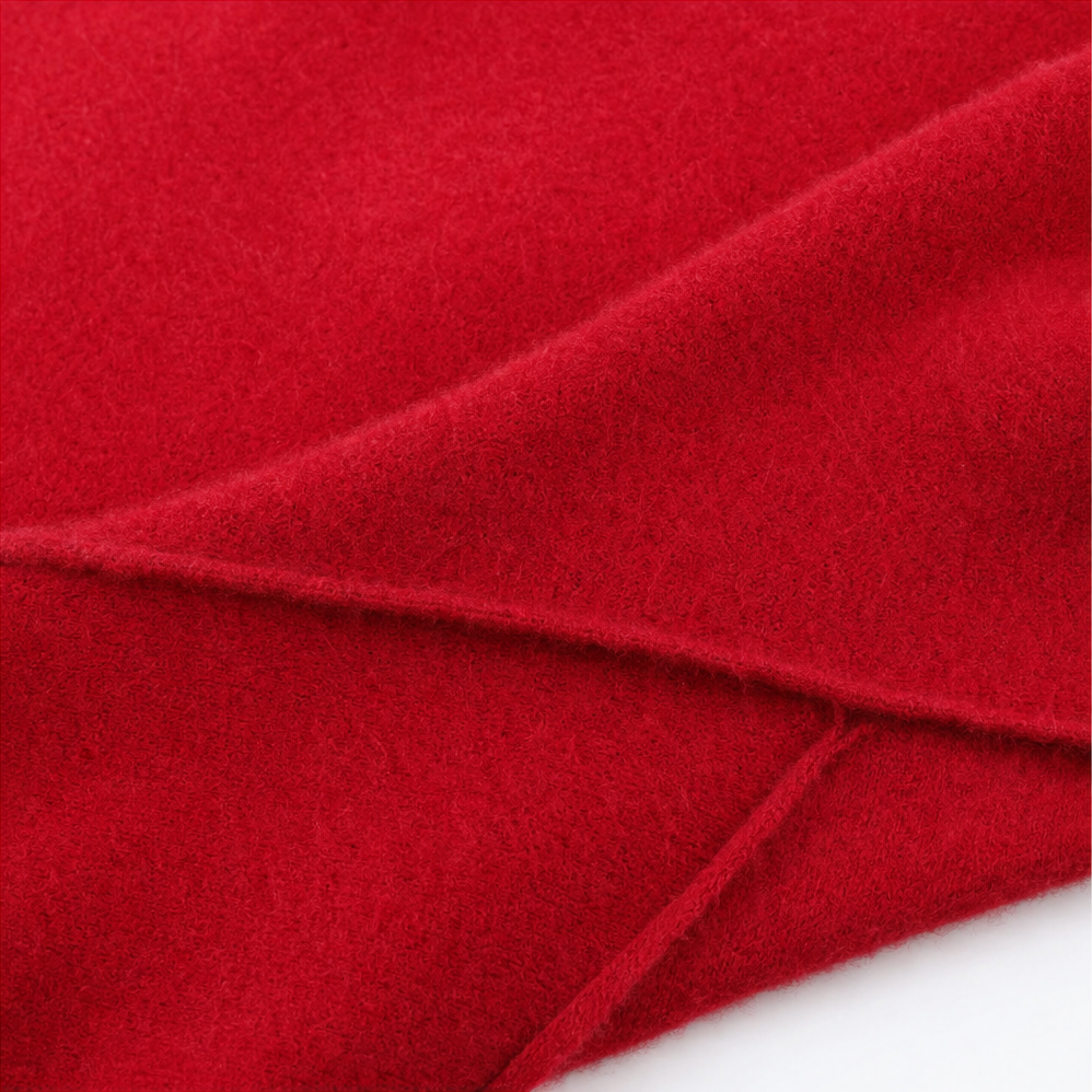 Folded corner showing the soft face of a red wool wrap