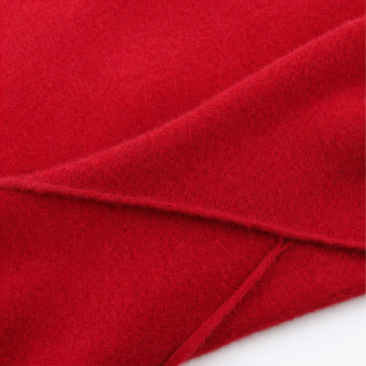 Folded corner showing the soft face of a red wool wrap