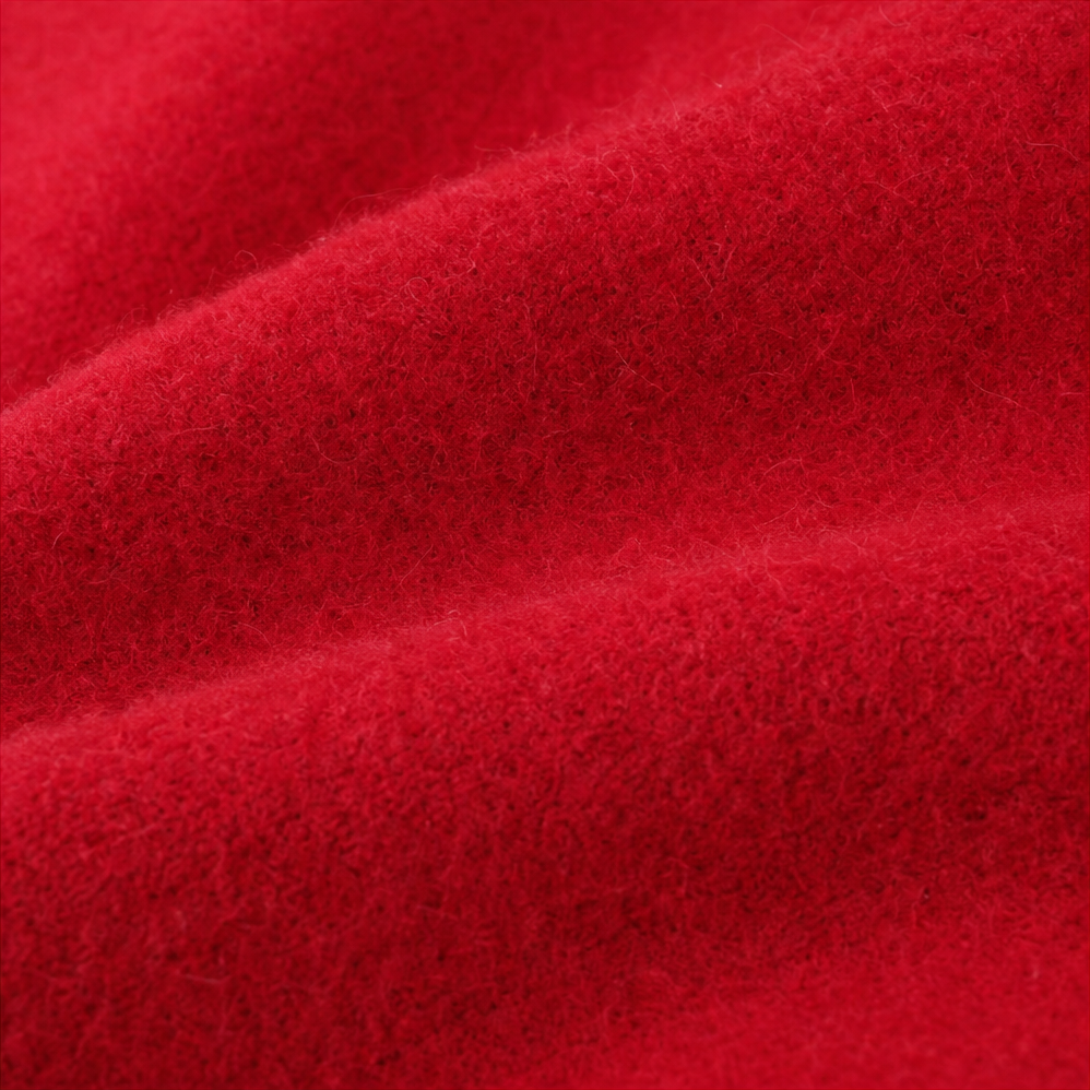 Close up of the soft brushed red wrap fabric