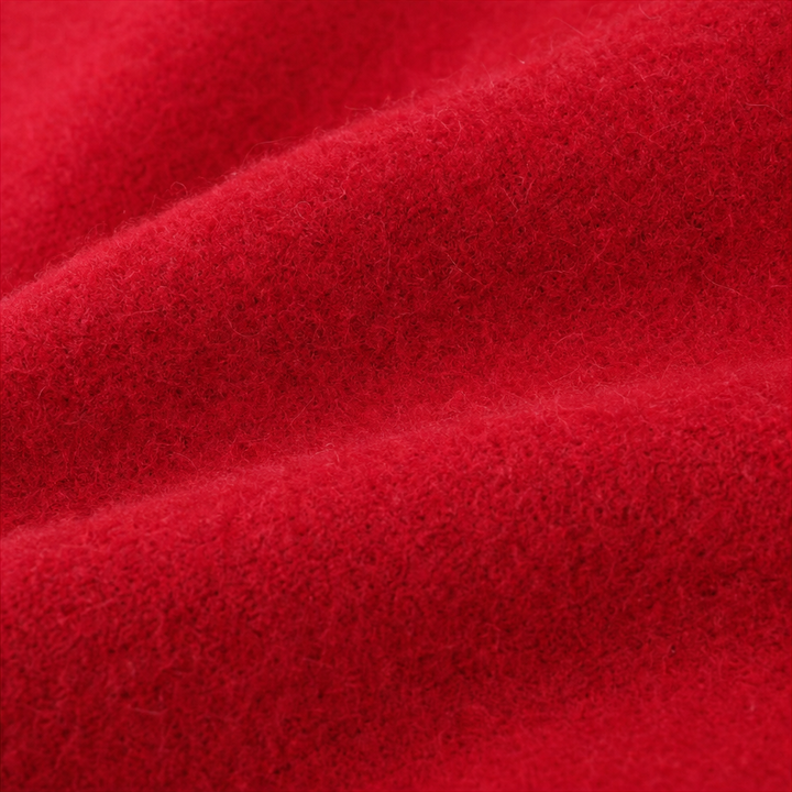 Close up of the soft brushed red wrap fabric