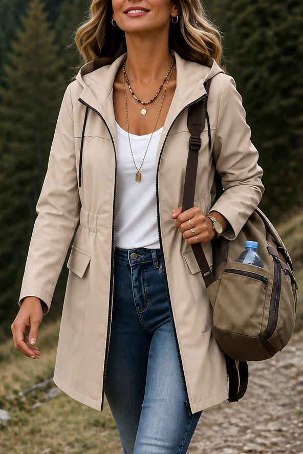 Stone hooded anorak jacket with a drawstring waist