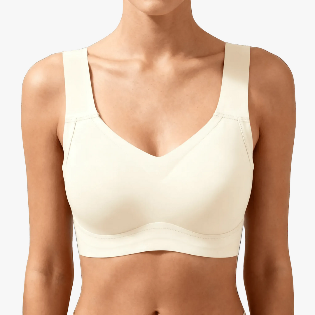 Ivory contour cup wireless bra worn on a body