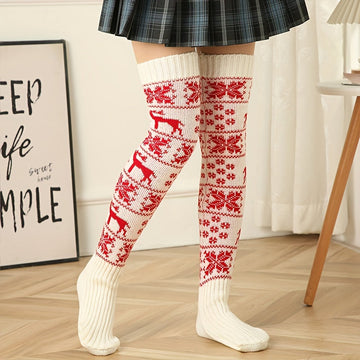 Fair Isle Knit Knee High Socks