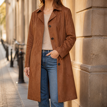 Faux Suede Unstructured Trench Coat