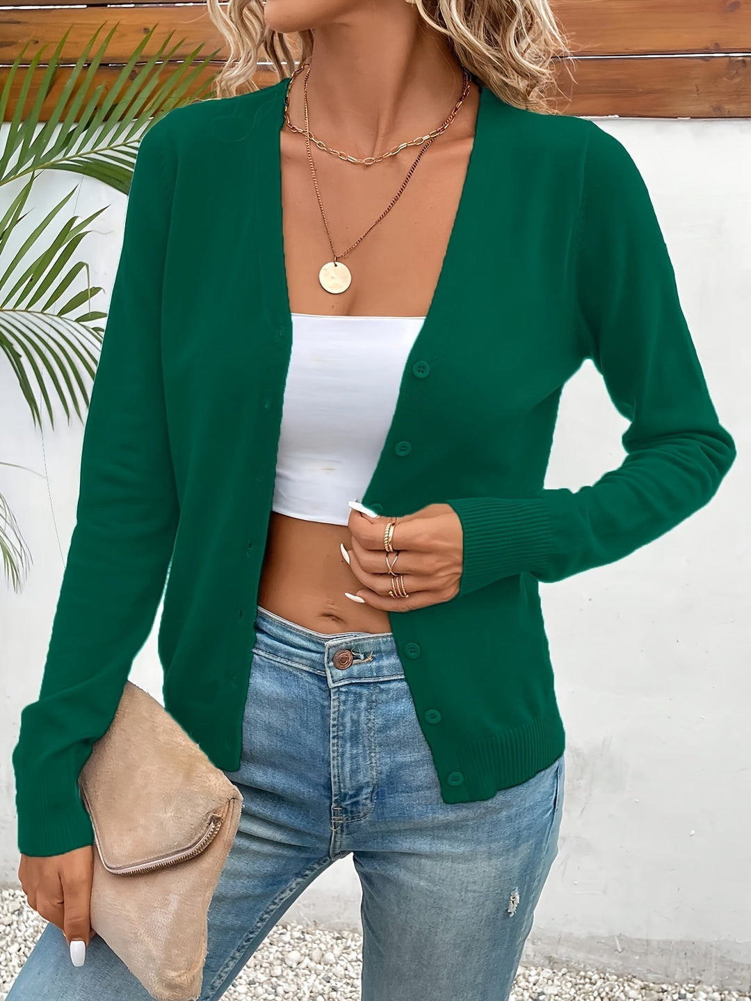 Fine Knit V-Neck Button Cardigan