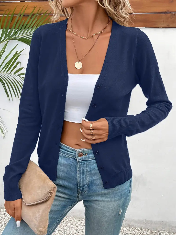 Fine Knit V-Neck Button Cardigan
