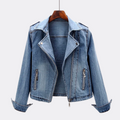 Fitted Zip-Front Denim Moto Jacket