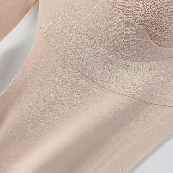 Close-up of the framed cup seam on a nude bra
