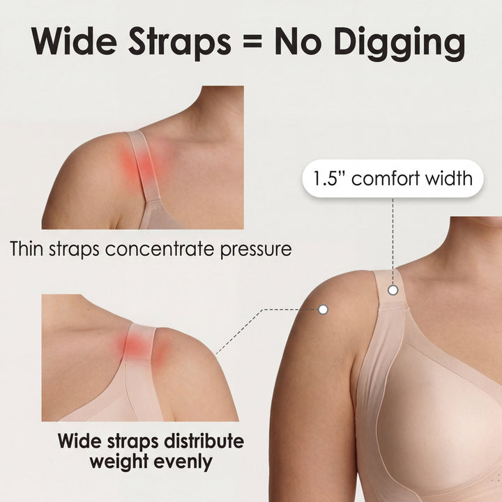 Feature panel comparing thin straps with the wide straps
