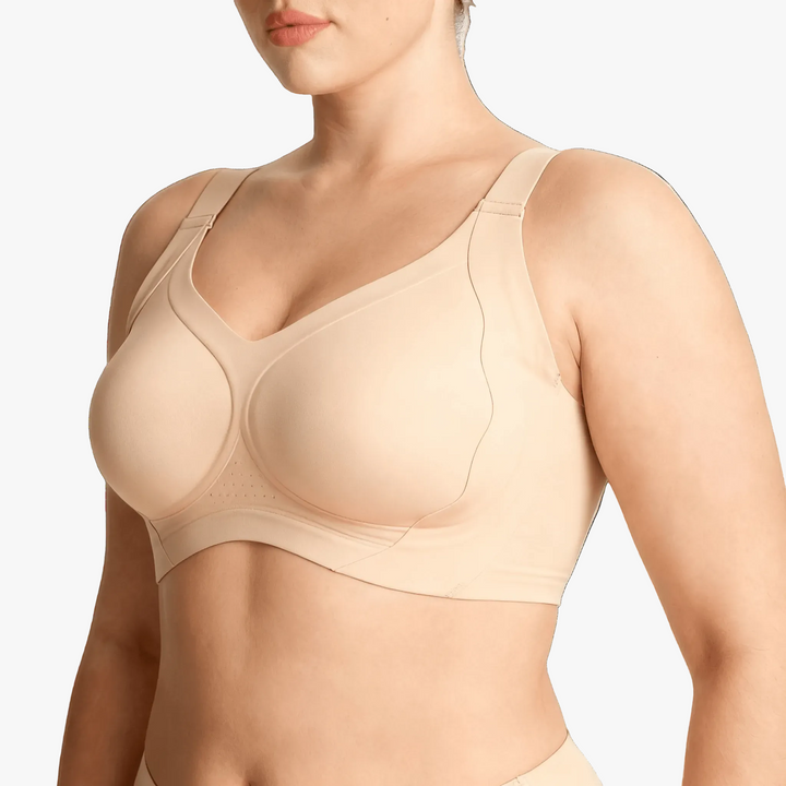 Nude framed cup full-coverage bra worn on a body