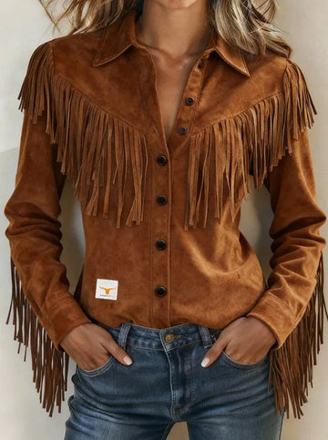 Fringe Faux Suede Shirt Jacket
