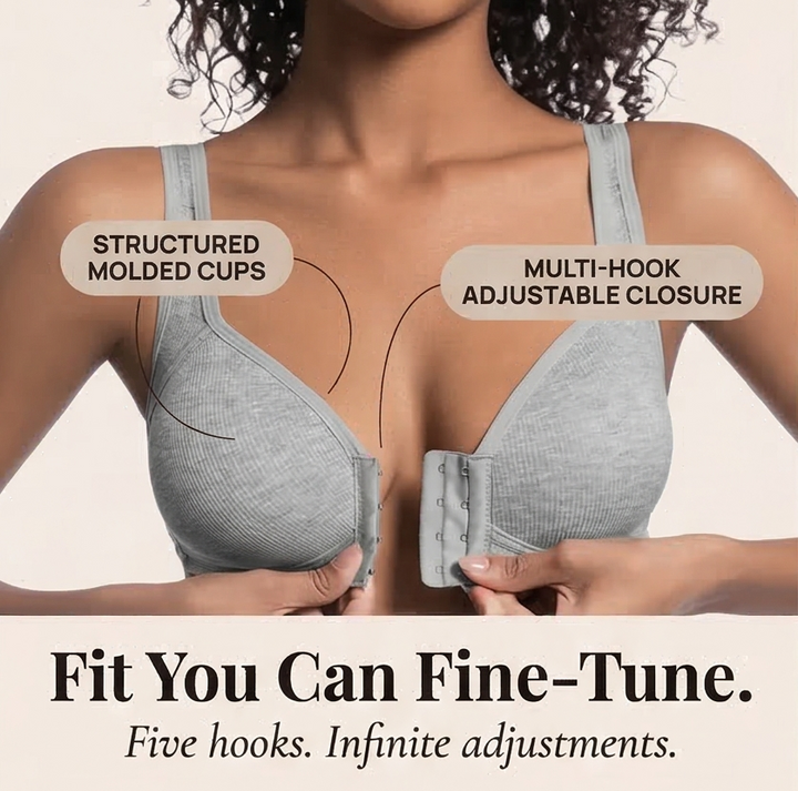 Feature panel with callouts on the multi-hook front closure