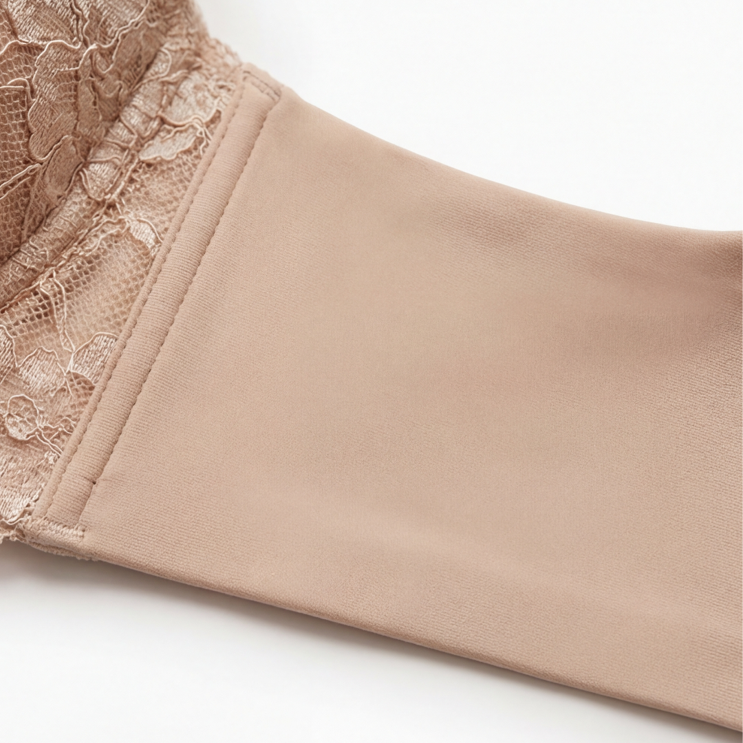 Close-up of the lace trimmed underband edge