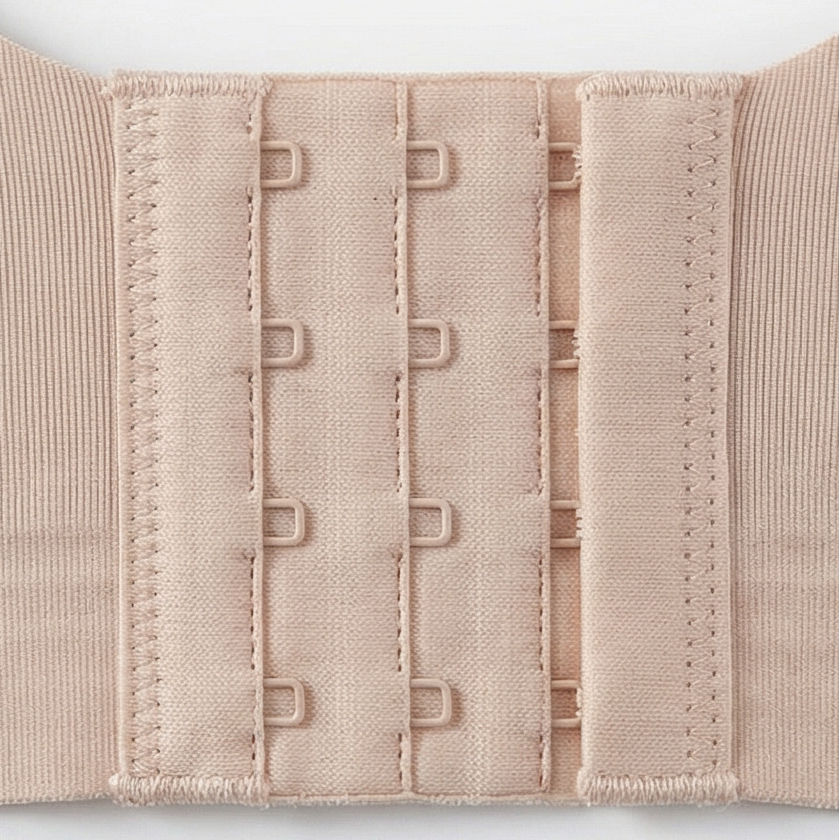 Close-up of the four-row hook and eye band