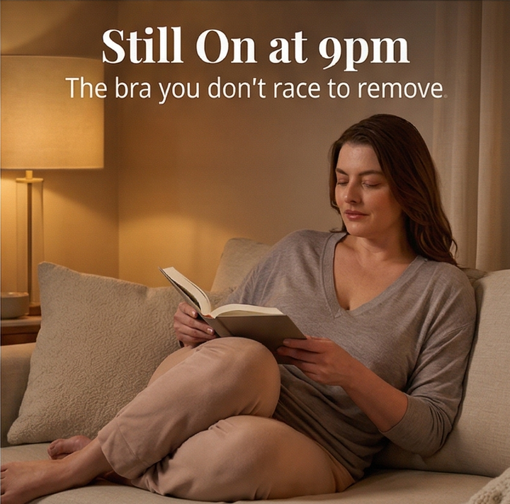 Feature panel of a woman reading on a sofa in the evening