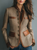 Herringbone Tweed Button-Front Jacket