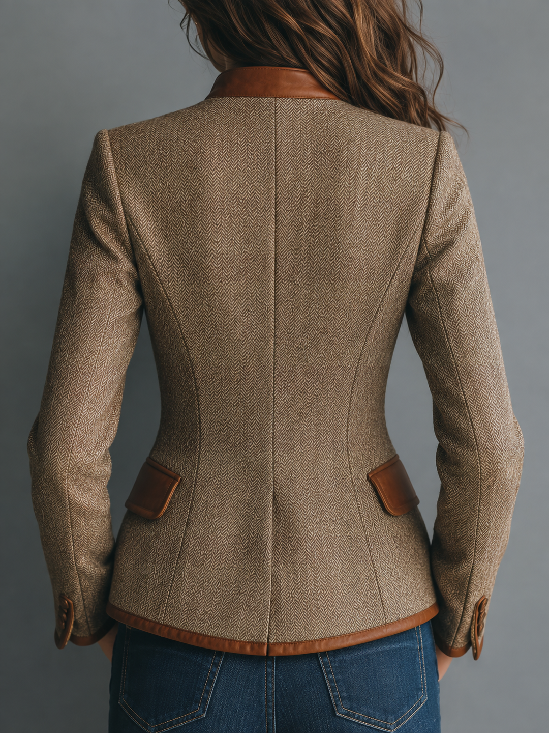Herringbone Tweed Button-Front Jacket