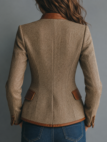 Herringbone Tweed Button-Front Jacket