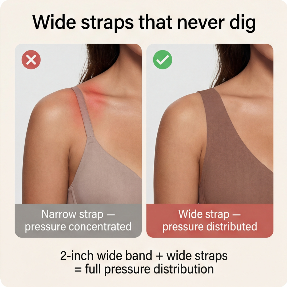 Feature panel comparing a narrow strap with the wide strap