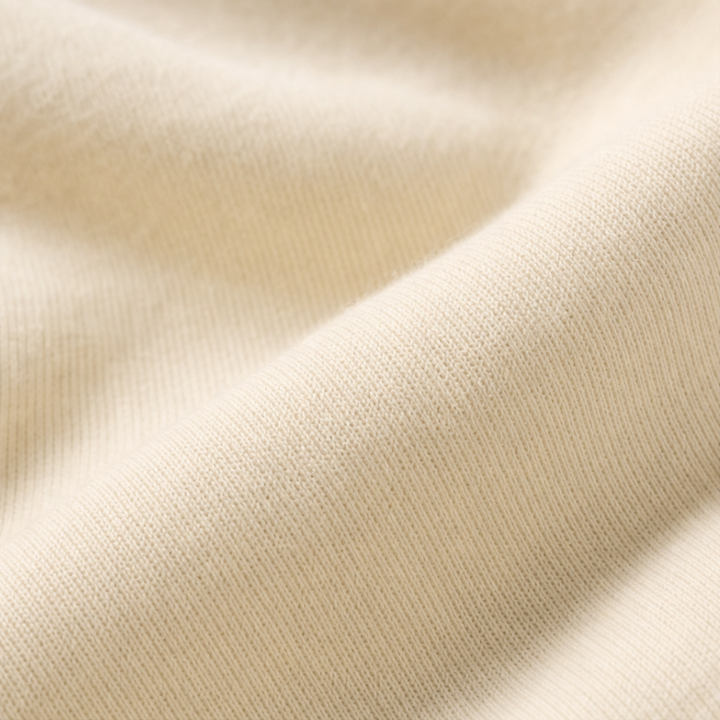 Close up of the soft brushed cream hoodie fabric