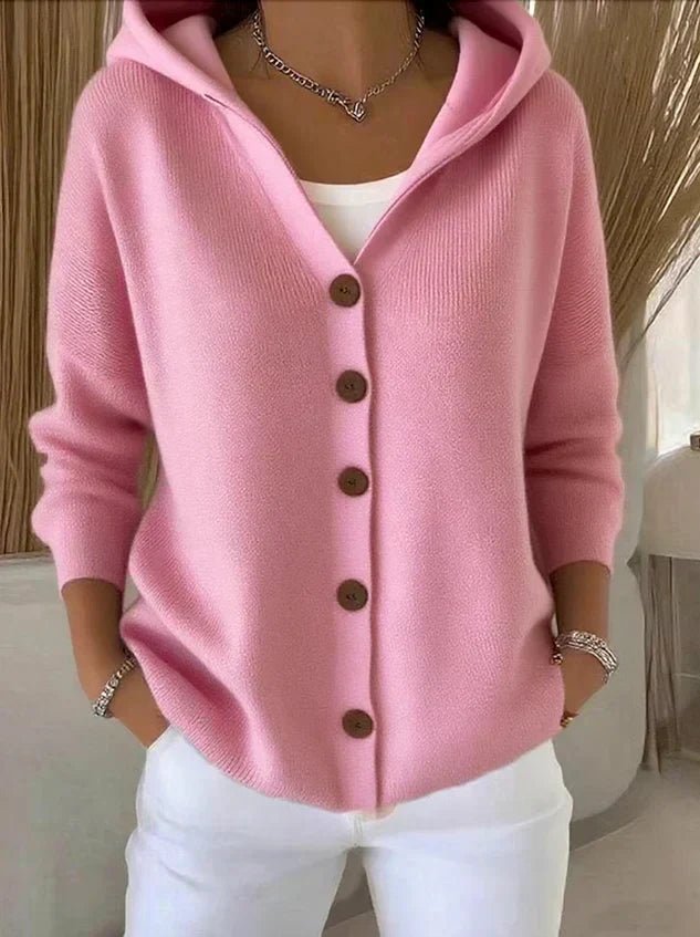 Hooded Button-Front Knit Cardigan