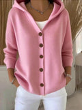 Hooded Button-Front Knit Cardigan