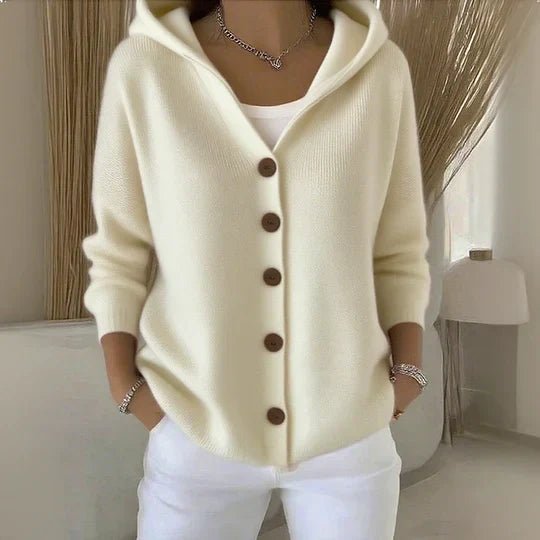Hooded Button-Front Knit Cardigan